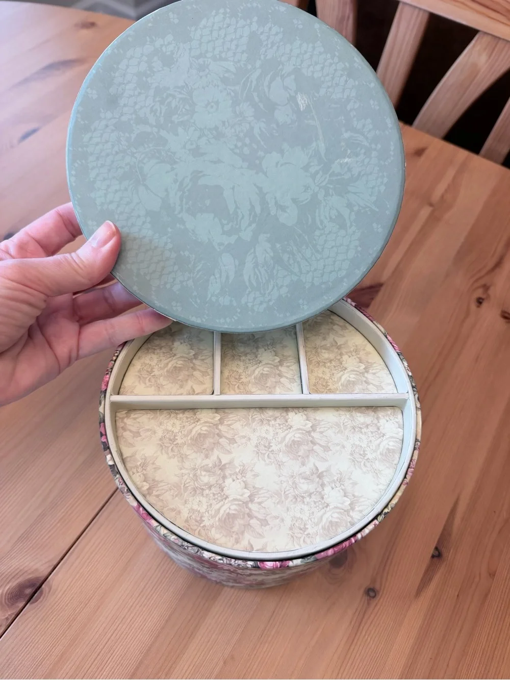 Floral Round Jewelry Organizer Box with Removable Tray - Pink